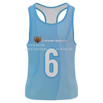 2022 Customized Blue Singlet of Number 6 printed on the Front and Black