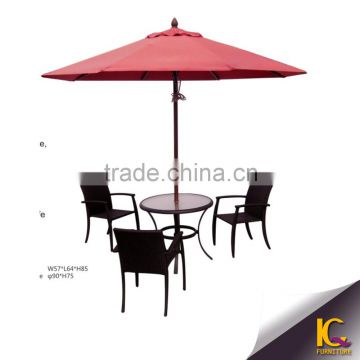 Outdoor Synthetic Rattan Sofa Dining Set with Parasol PE Wicker Pool Furniture