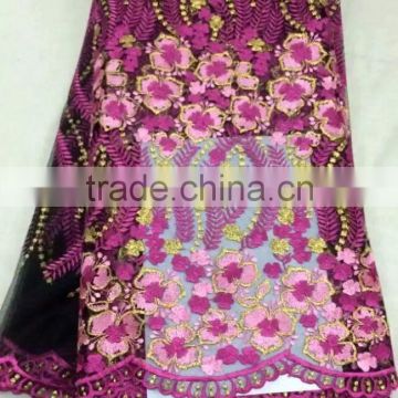 YL009-8 fushia color embroidery french lace tulle fabric