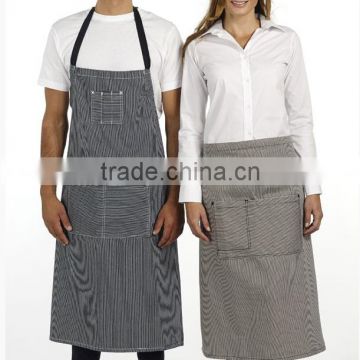 High quality stipe denim bistro apron with large pockets
