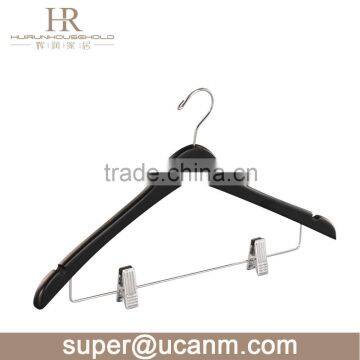 HRW-771BB metal clips lotus wood coat hanger for clothes
