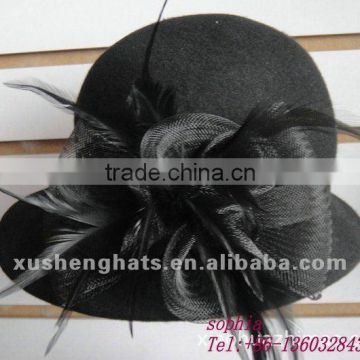 cotton bucket feather hat .lady cotton hat.hot sell hat