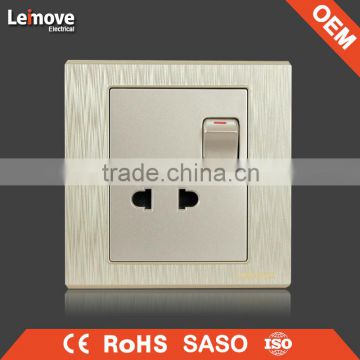 woven gold finish 2 pin wall socket with one gang one way switch switched 2 pin socket