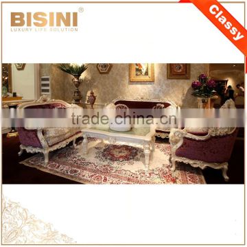 Luxury French Elegant Purple Fabric Living Room Sofa Set/ Royal High-qual Hand Carved Wooden Sofa/European Living Room Furniture
