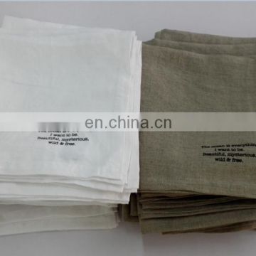 stone washed linen napkins in white and natural color with 2cm and printing logo