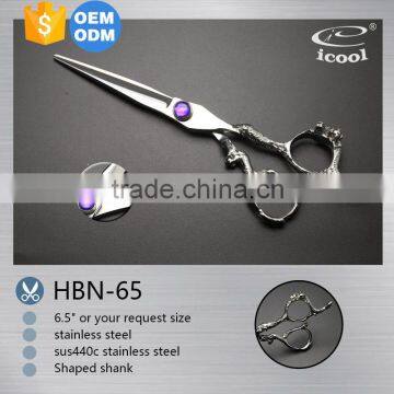 Shaped handle hair scissors made of SUS440C Stainless Steel