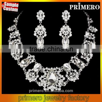 2016 Flower White Stone Crystal Long Earrings Choker Necklace Wedding Jewelry Sets for Bride