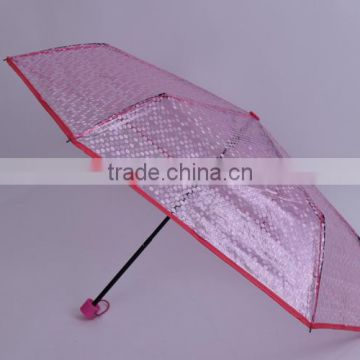 High Quality Transparent Plastic manual open folding umbrella, pocket umbrella, mini size fold umbrella