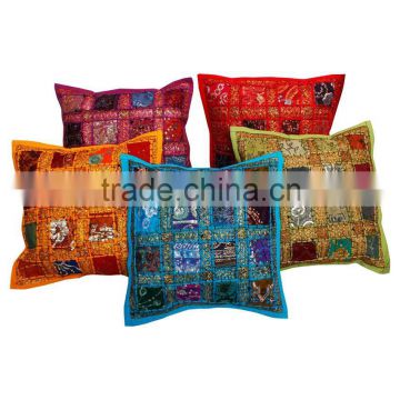Handmade Patchwork Cushion Cover Indian Embroidered Sari Patchwork Cushion Pillow Cover