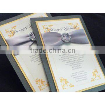 2016 newmengxing vintage invitation with ribbon and buckles, decoration wedding invitations card