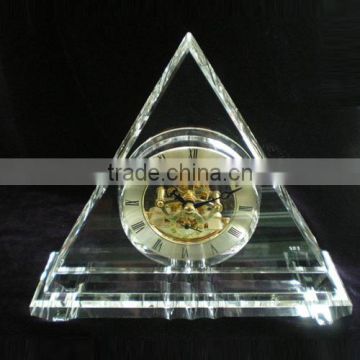 Hot sale crystal glass golden skeleton pyramid clock
