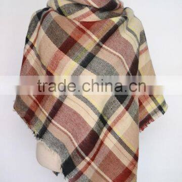 winter acrylic square tartan scarf,wholesale winter oversize thick fringed oversize winter acrylic square tartan scarf