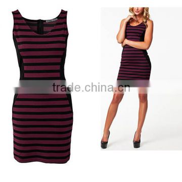 High Quality Constrasting Color Round Neckline Tight lady Dress L1379