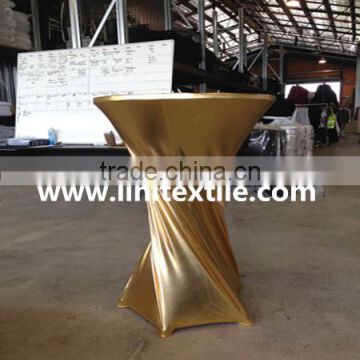 Polyester or nylon lycra metallic spandex cocktail table cover table top gold