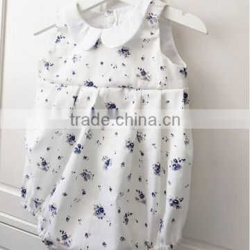 Boutique Kids Clothing Baby Cotton Frocks Floral Printed Bodysuit Infant Girls Romper With White Peter Pan Collar