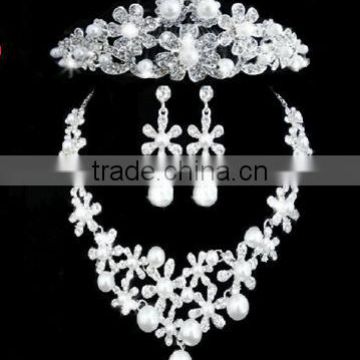 Rhinestone Crystal Pearl Bridal Necklace Earrings Crown Wedding Jewelry Set