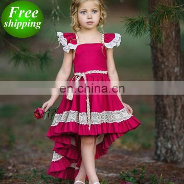 2019 summer Lace Backless Asymmetrical Party Princess Dress Kids fly sleeve Costume for Girl Clothes