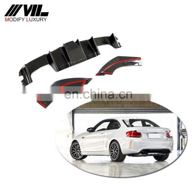 Carbon fiber rear diffuser three section with light for BMW M2 2016-2019