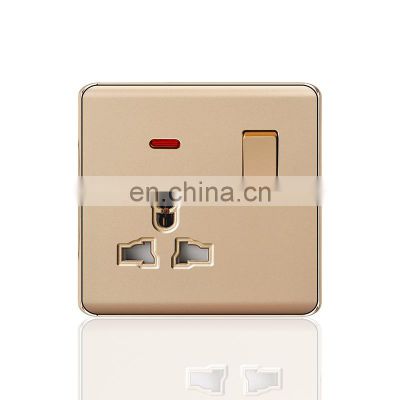 Universal 3 pin Wall Socket With Switch 16A  Flame retardant PC Panel Socket and Switches Electrical Metal Frame With LED light