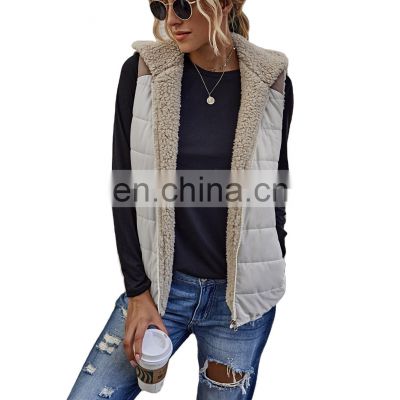 custom brand New Arrival Fashionable Autumn Long Sleeve Round Collar Lambswool Patchwork Wearable Both Sides Women Tank Coat