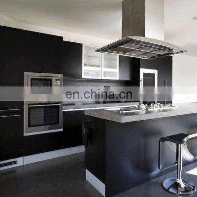 Black custom lacquer plywood island kitchen cabinet simple designs