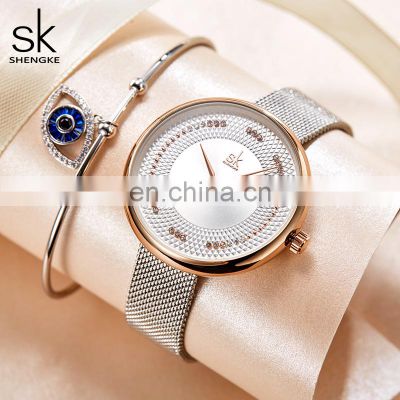 SHENGKE Big Dial Watch Wrist K0132L Sliver Delicate Office Lady Watch 2022 Chic Fancy SK Women Watches