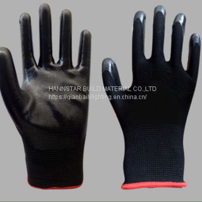 Black Nylon work Gloves with Nitrile Coated