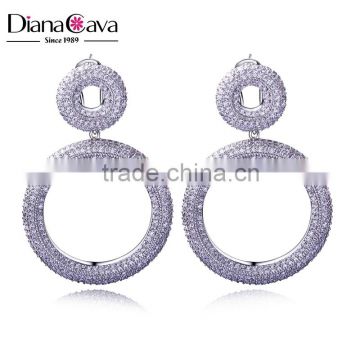New 2016 Bridal Fashion Paved Setting Cubic Zirconia Clear Crystals Round Earrings