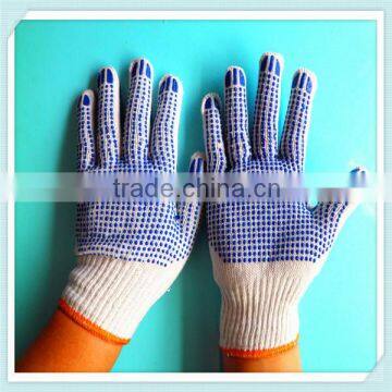 900g/dozen cheapest nature white PVC dotted cotton gloves in Linyi