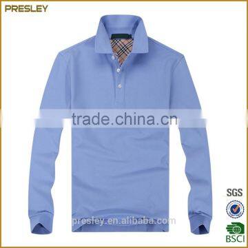 Presley oem wholesale custom cotton light blue long sleeve mens polo shirt