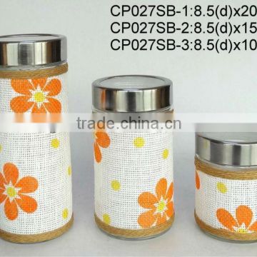 CP027SB round glass jar with woven coating