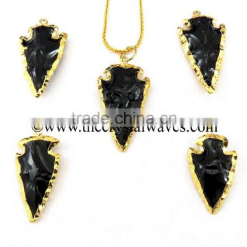Black Obsidian 1.50" - 2" Gold Electroplated Arrowhead