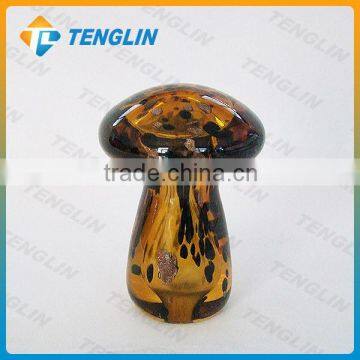 Amber handmade decorative glass mushroom paperweight