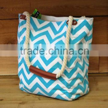 canvas tote bag, canvas beach bag with chevron fabric