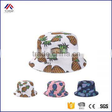 2016 New Fashion Ladies Summer White Pink Pineapple Printed Bucket Hats Caps For Women Girls