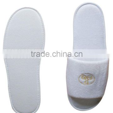white poly terry open toe hotel slipper