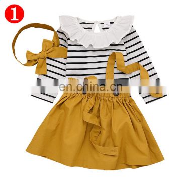 Kids Clothing Baby Girl Clothes Set Girls Stripe lace Tops + Suspender Skirt + headbands Outfits Set Summer Autumn