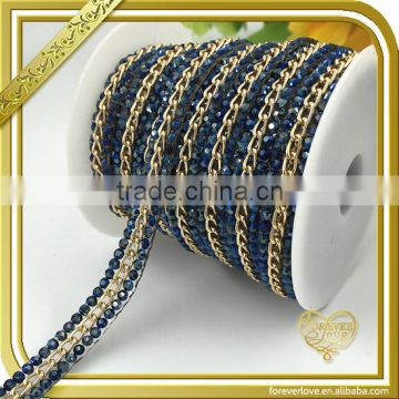 Royal blue crystal chains heat transfer rhinestone banding trim for garment FHRS-038