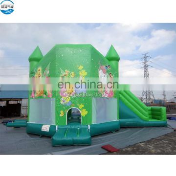 Factory Inflatable PVC Tarpaulin 7X4X4m Green Tinkerbell Playzone Jumpoline Bouncer House for Kids