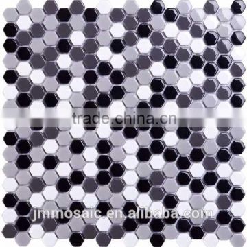 15x15x4mm Hexagon Full body Black, Whiet mix Gray glass mosaic GB-GH1503