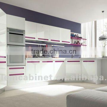 Purplish Red And White Lacquer Kitchen Cabinet