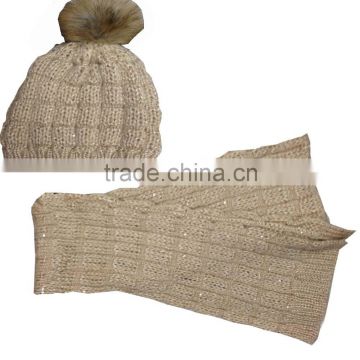 WLYIWU0519-02 100%Acrylic melange grey plain winter knitted glove beanie scarf
