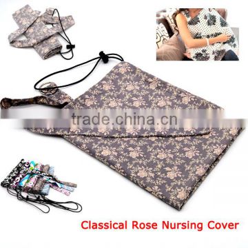 2016 Lovely Rose Print Eco Friendly Breathable Cotton Organic Baby Nurisng Cover