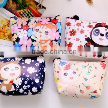 Hot selling canvas Zipper cotton little girls printing wallet fancy promotional gift cute lassock printed euro coin purse