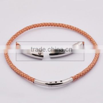 Fashion Stainless Steel Magnetic Brown Leather Necklace