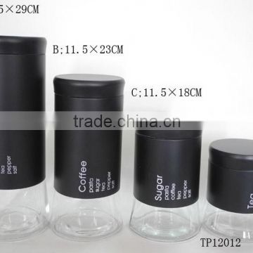 TP12012 black metal coating glass tea coffee sugar canister