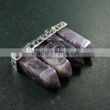 30x12mm faceted pillar amethyst stick stone pendant charm silver bail DIY jewelry findings supplies 1800137