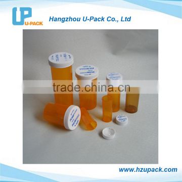 Plastic reversible vials or pill bottles or dram vials with a child resistant cap
