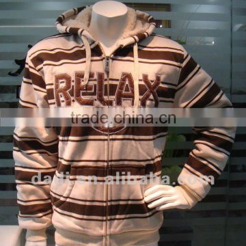 Wholesale OEM Triped Hoodies For Men With Fur Lining