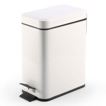 White Round Step Metal Trash Can Stainless Steel Kitchen Garbage Can Simple Foot Pedal